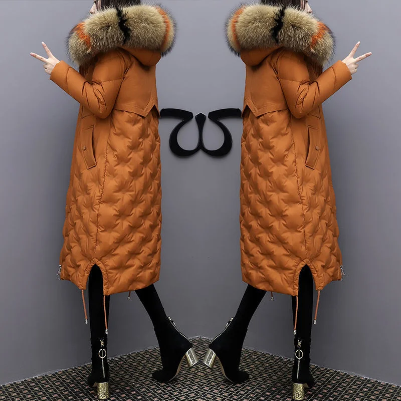 

White Duck Down Women's 2021 New Winter Korean Version Medium Long Slim Knee Thickened Ladies Puffer Jackets Donsjack Dames