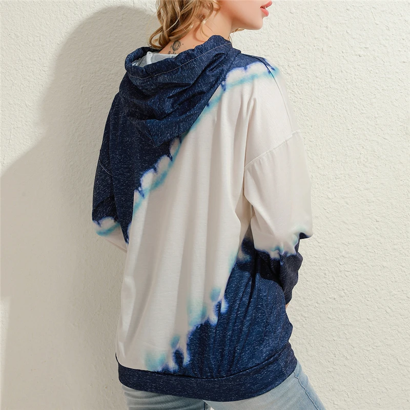 

Patchwork Hoodies Casual Autumn Women Hooded Drawstring Front Pockets Pullover Fashion Female Long Sleeves Hoodies