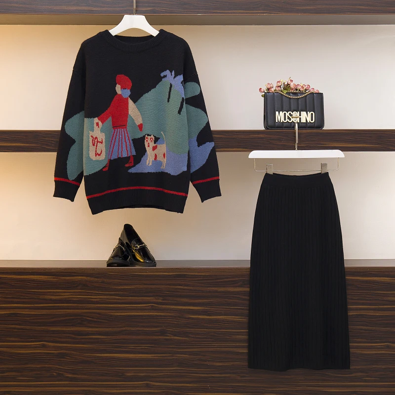 Женский трикотажный джемпер с круглым вырезом VERHELLEN комплект из 2 предметов юбкой