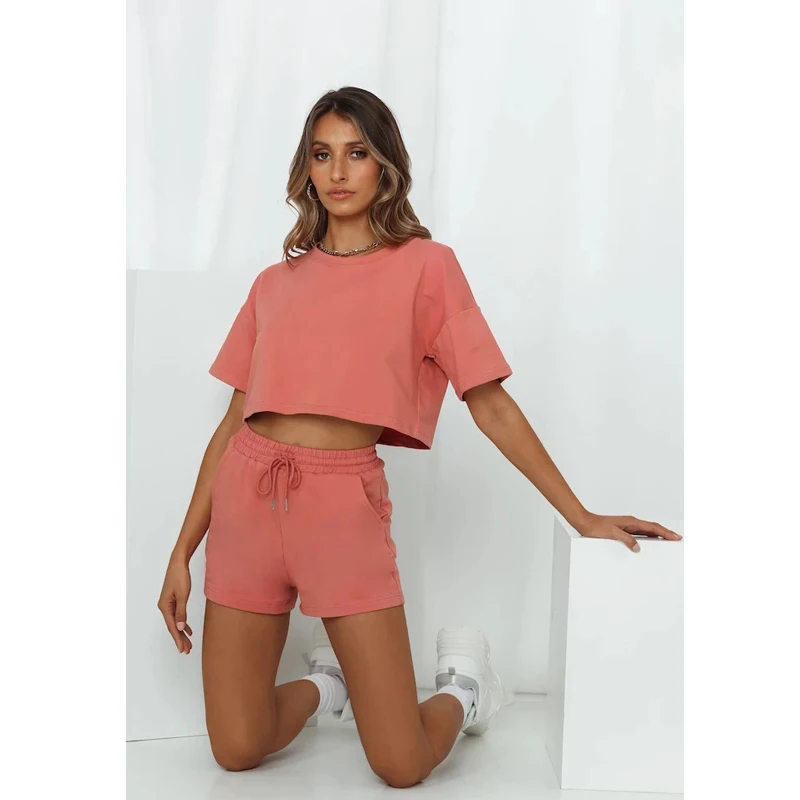 2021 New Shorts Sets Casual Tracksuit Women Crop Top +Shorts Suits Two Piece Set Woman Loose T-shirt Nightwear Casual Home Wear