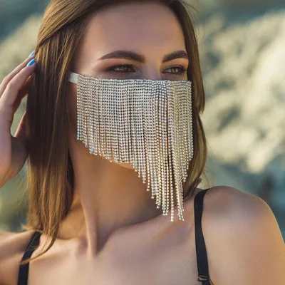 

Bling Rhinestone Face Mask triangle Beauty Decorations gauze Mask for Women Shiny Crystal Cover Face Jewelry Cosplay Nightclub