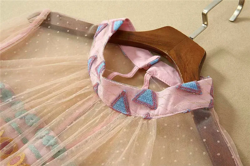 Весна лето подиумное Платье женское Модное Новое с длинным рукавом прозрачное Тюлевое с геометрической вышивкой миди сексуальное вечернее платье