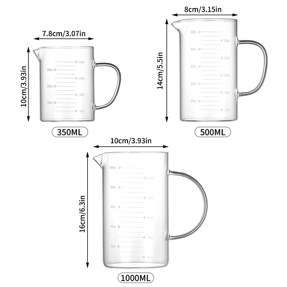 

350ml/500ml/1000ml High Borosilicate Glass Measuring Cup Heat Resistant Kitchen Milk Juice Measuring Cups Transparent Teapots