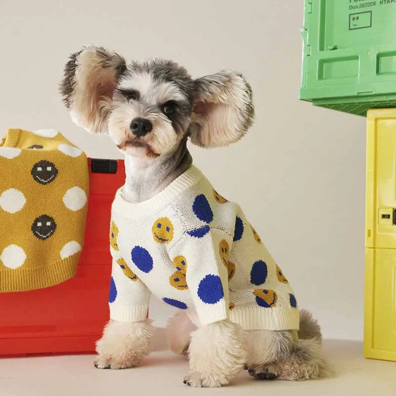 Одежда для собак осенняя и зимняя одежда вязаный свитер с улыбающимся принтом