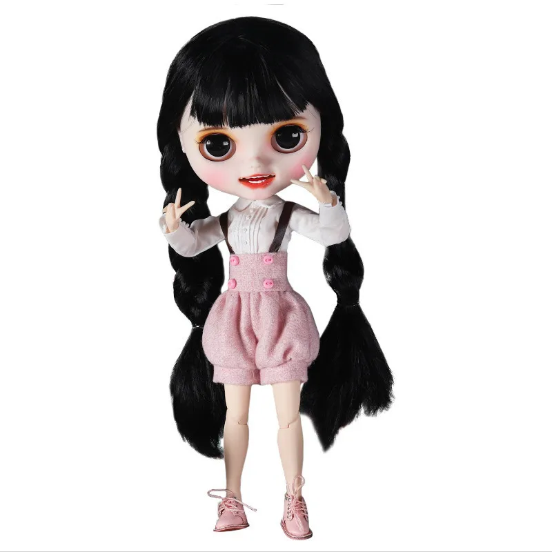 Шарнирная кукла 1/6 года с белым телом черными прямыми волосами резными губами