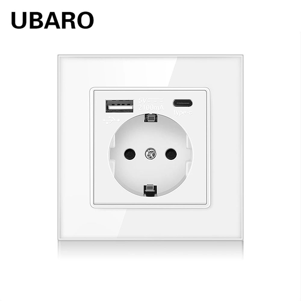 UBARO европейская настенная розетка USB из закаленного стекла 5 В 2100 мА Тип C штекер