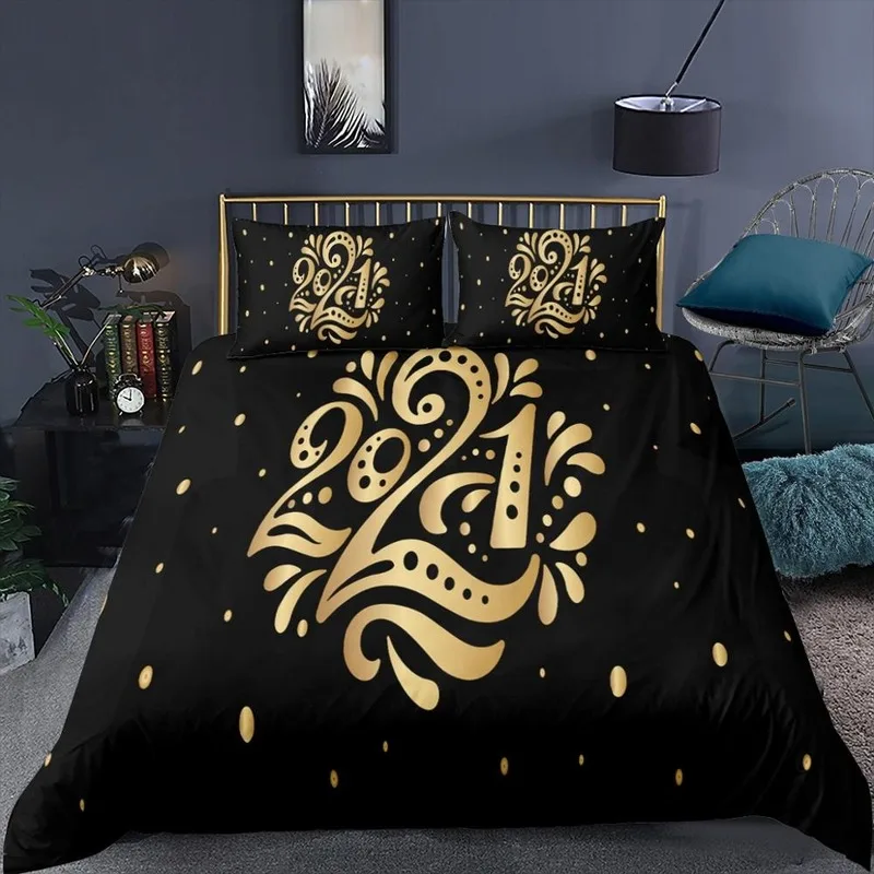 

2021 Theme New Year Comforter Bedding Set 3D Cute Print Duvet Cover kids adult Bedclothes 2/3pcs Home Textiles Luxury Bedspread