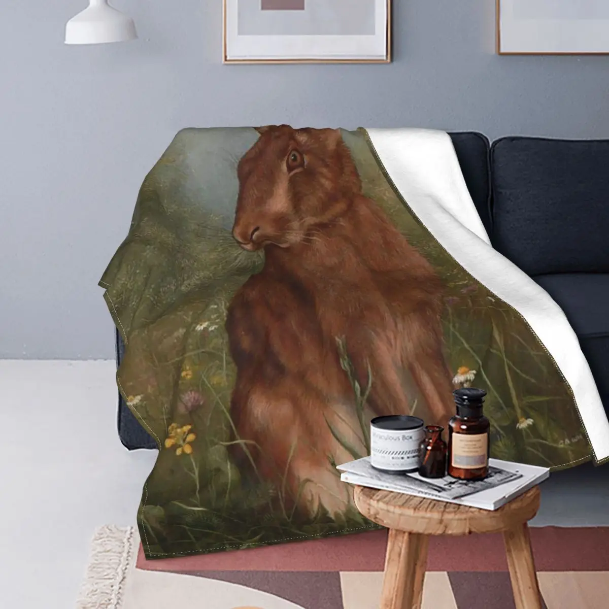 

Manta de franela con patrón de conejo para cama y oficina, manta portátil de Animal bonito, supersuave, pieza de alfombra