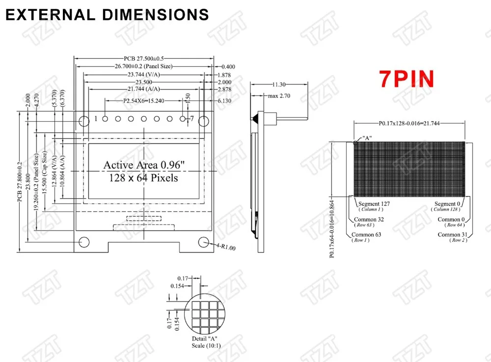 TZT 0.96 inch IIC Serial White OLED Display Module 128X64 I2C SSD1306 12864 LCD Screen Board GND VCC SCL SDA 0.96" for Arduino