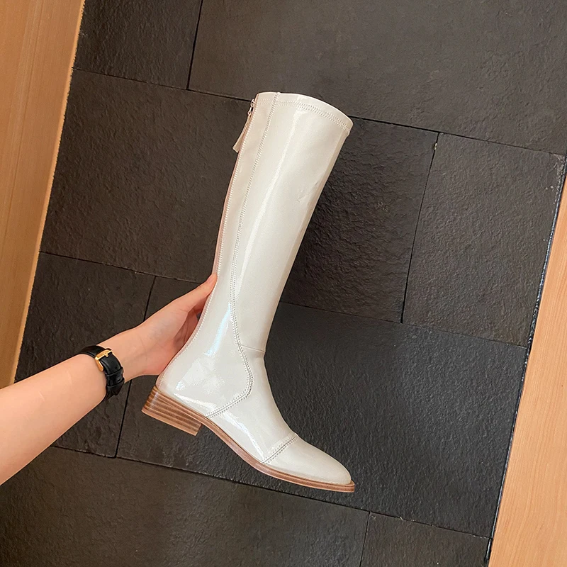 

QZYERAI New winter Genuine leather The knee boots Women boots Motorcycle boots Female boots After the zipper warm Women shoes