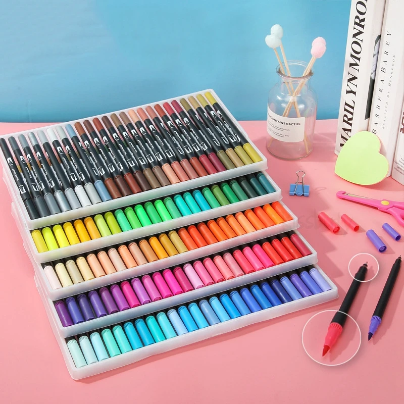 12/48/60/72/100/120 Farben Fin eliner Dual Tip Pinsel Kunst Marker Stift Aquarells tifte zum Zeichnen Malerei Kalligraphie Kunst zubehör – Detail 4