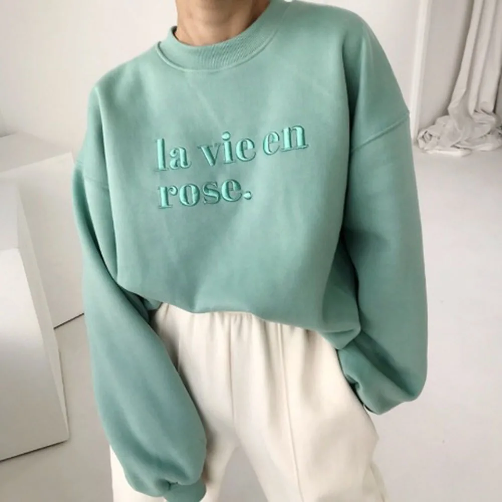 

Свитшот женский с надписью, простой уличный модный Свободный Повседневный Топ с длинным рукавом, шикарная уличная одежда, пуловер оверсайз