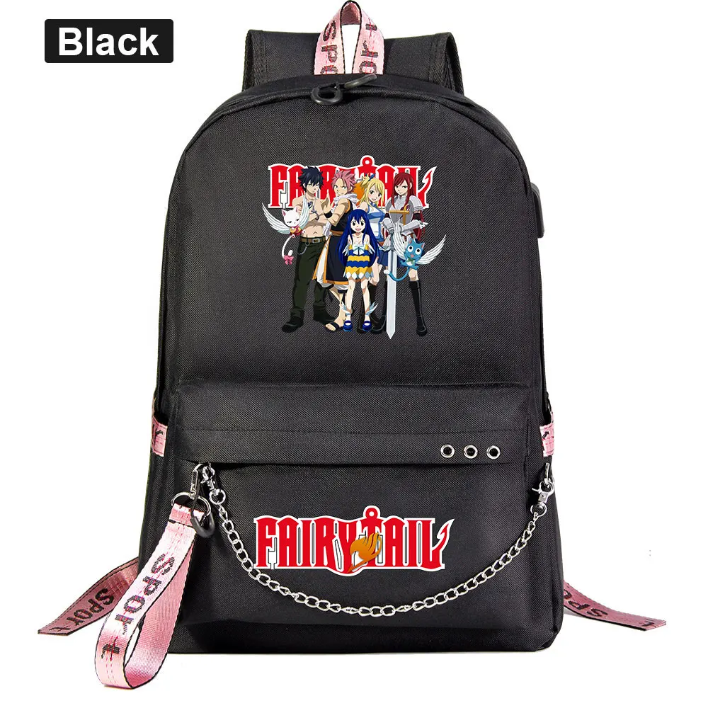 

New Cartoon Kawaii Fairy Tail Prints Boys Girls Kids School bag Women USB Chain Backpack Canvas Men Bagpack Packsack Bookbag