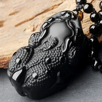 black obsidian pixiu jade pendant beads necklace hand carved chinese fashion charm jewelry accessories amulet for men women gift