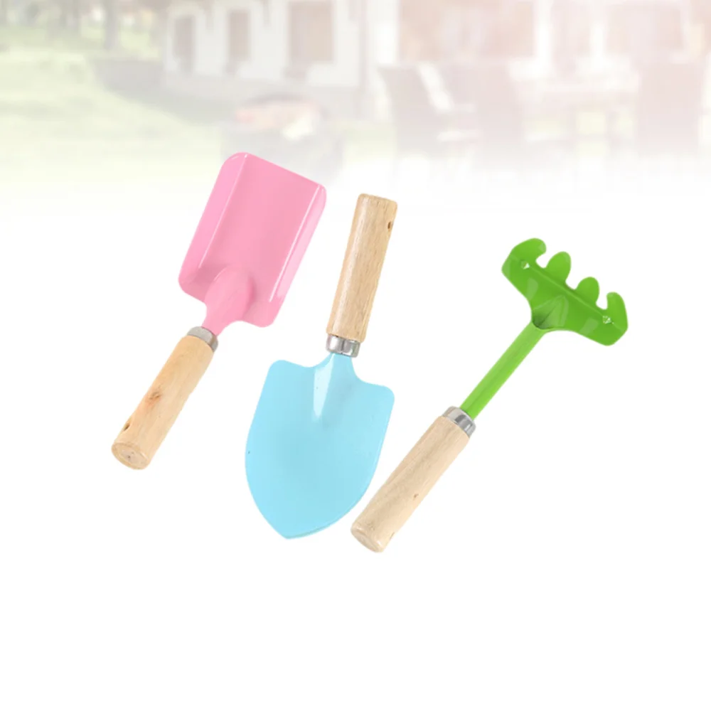 

3Pcs Kids Candy Color Garden Tools Mini Metal Trowel with Sturdy Wooden Handle Safe Gardening Tools Trowel Rake Shovel for Child