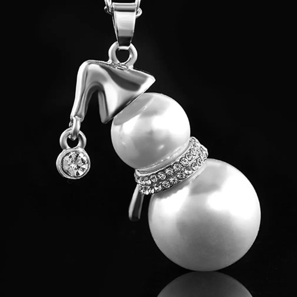 

Women Gold Silver Color Simulated Pearl Necklace Christmas Snowman Pearl Necklace Creative Long Chain Stylish Women Jewelry Hot