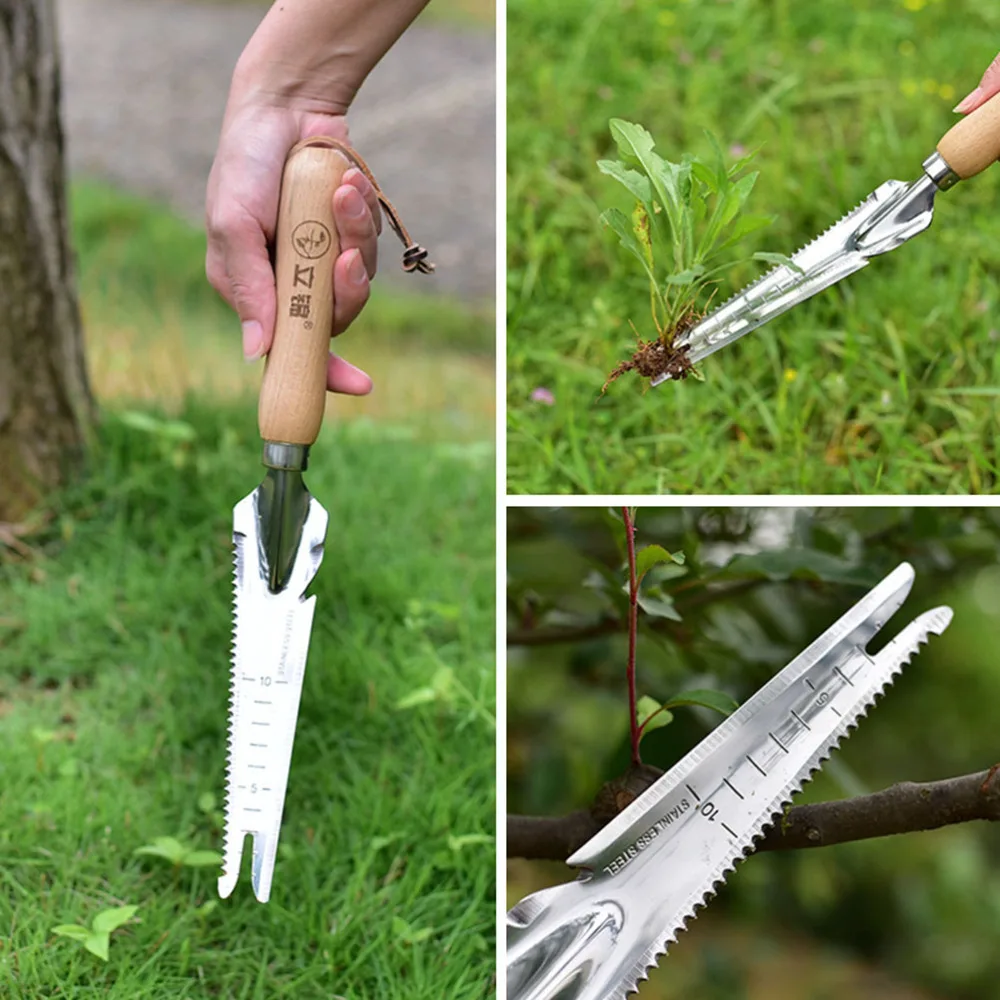 

1Pc Multipurpose Root Removing Shovel Root Remover Durable Stainless Steel Weeding Sickle Manual Weeder with Wooden Handle for G