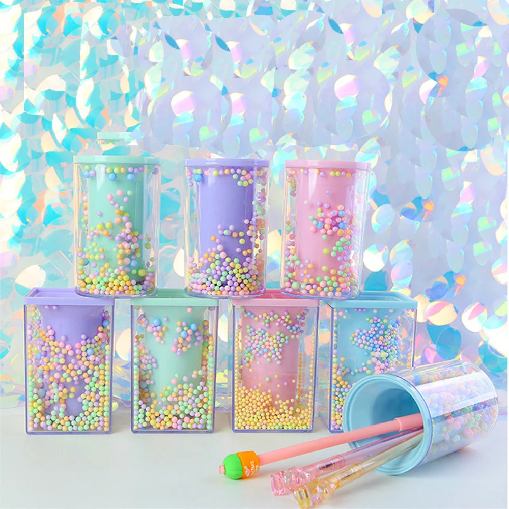 

1pc Creative Color Pen Holder Round Square Shape Pens Organizer Kawaii Stationery School Office Desktop Storage Supplies