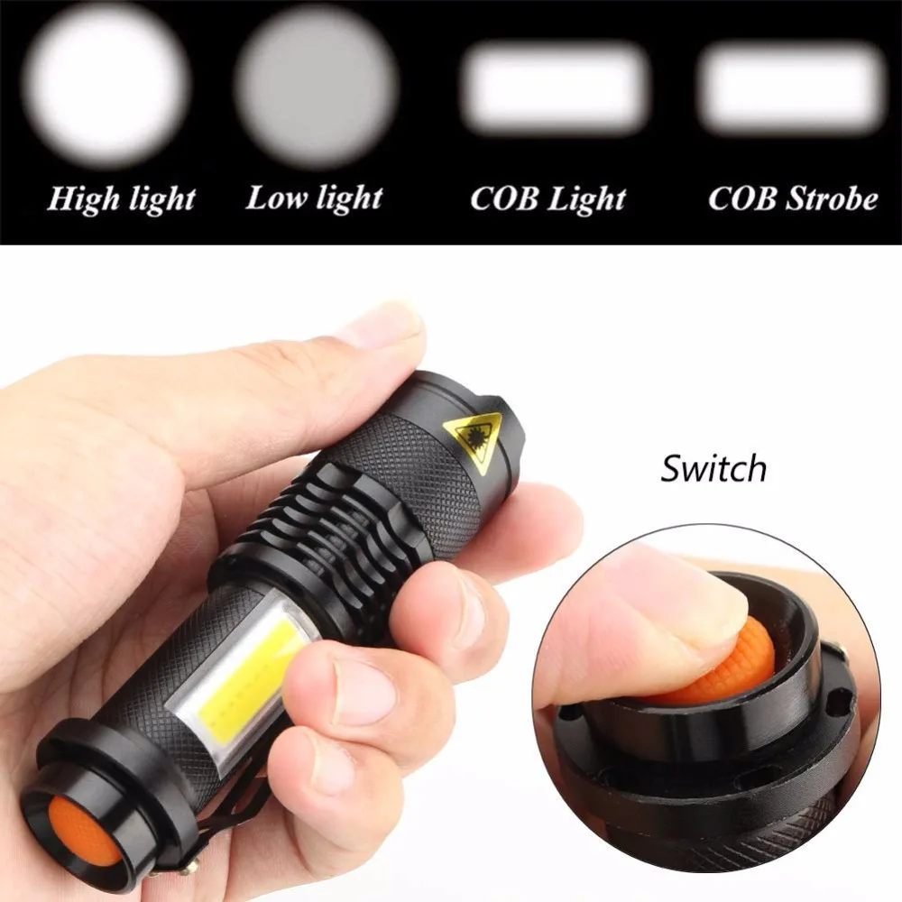 Портативный светодиодный фонарик Q5 + COB Mini Black 2000LM Водонепроницаемый фонарь с