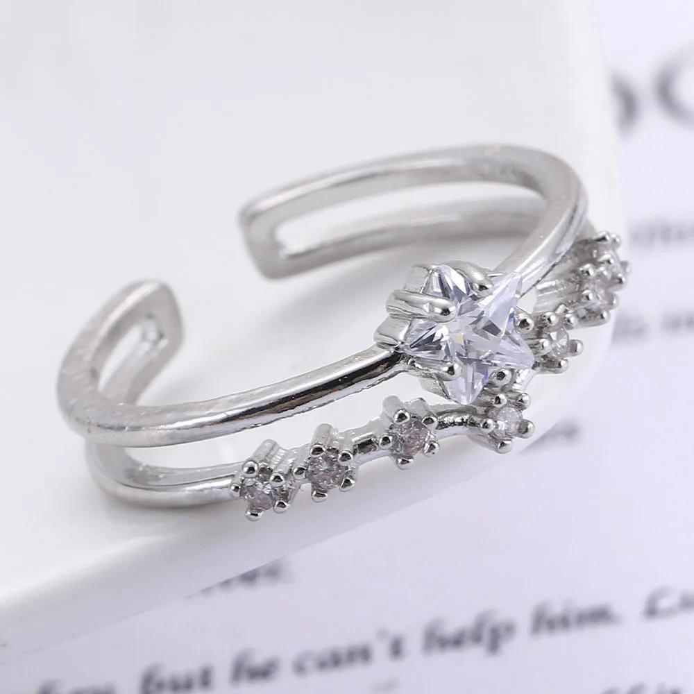 

Five Pointed Star Zircon Women Ring Shiny Double Star Ring Opening Japanese Korean Version Student Trend Jewelry Accessories New