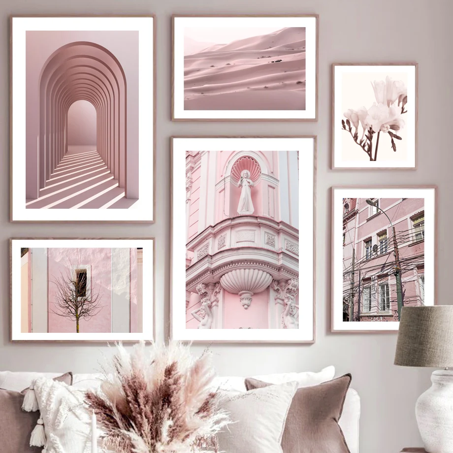 Виниловые обои с изображением цветка магнолии уличная пустыня розового дома