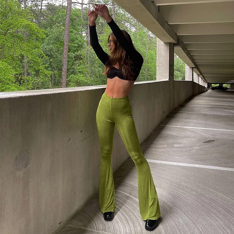 

Wide Leg High Waist Pants Y2K High Street Stretchy Soft 2021 Summer Fashionable Office Ladies Skinny Slim Trousers