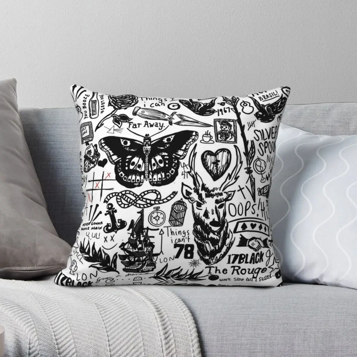 

Tattoos Collage Square Pillowcase Polyester Linen Velvet Zip Decor Home Cushion Case
