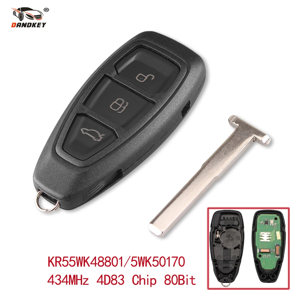 Dandkey 3 кнопки дистанционный смарт ключ брелок 434 МГц с ID83 чип для Ford Focus Fiesta Kuga 2011 2012