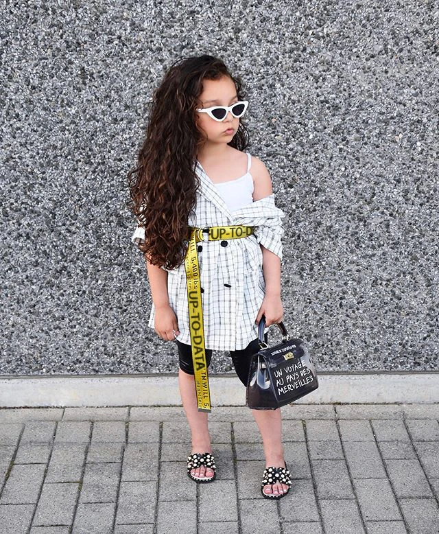 Белое клетчатое длинное платье блузка модная с ремнем одежда для маленьких