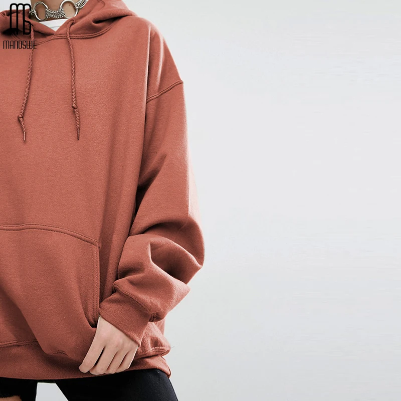 Manoswe Harajuku Women's Hooded Sweatshirt Tops Long Sleeved Solid Color Casual Sportswear Fleece Thickening Coat Oversize S-5XL | Женская