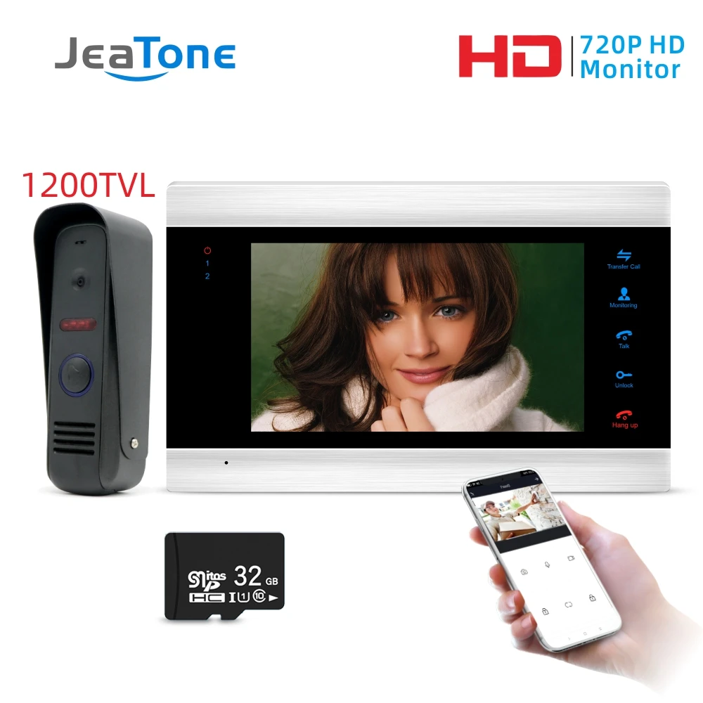 Jeatone 7 дюймов Новый WiFi IP видео домофон с водонепроницаемой 1200TVL миниатюрный