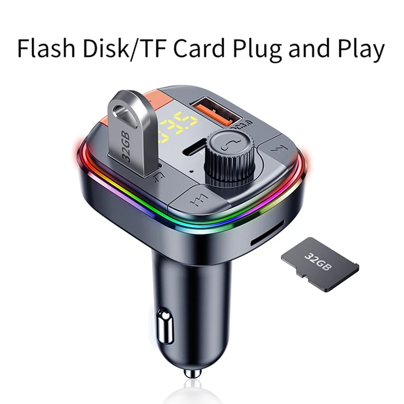 

Car Bluetooth MP3 Player Colorful 7-color Atmosphere Breathing Light hands-free Auto Vehicle Bluetooth QC3.0 Car Charger