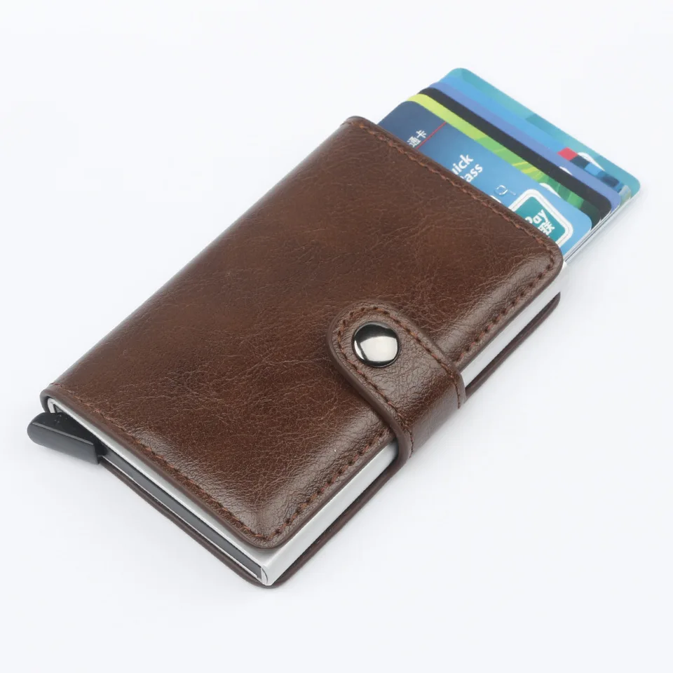 New Fashion Anti RFID Blocking Men's Credit Card Holder Leather Small Wallet ID Bank Card Case Metal Protection Purse For Women