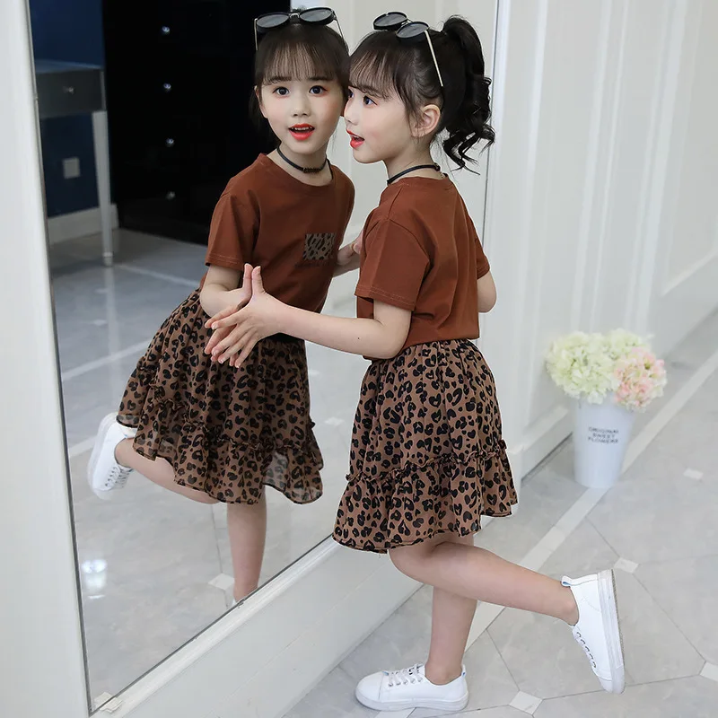 

Summer Children's Clothing Sets for Girls T-shirt & Tutu Skirt 2pcs Outfits School Clothes Suit for Girls Leopard 3 To 12 Yrs