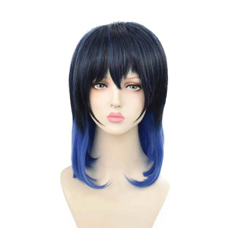 

Ghost killing blade mouth pingyizhizhu cos Wig Black Blue Gradient fake hair animation wig cos role play