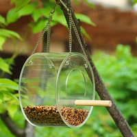 acrylic bird food box outdoor round bird feeder hanging bird feeder for garden home pet transparent 1pc bird feeder accessories