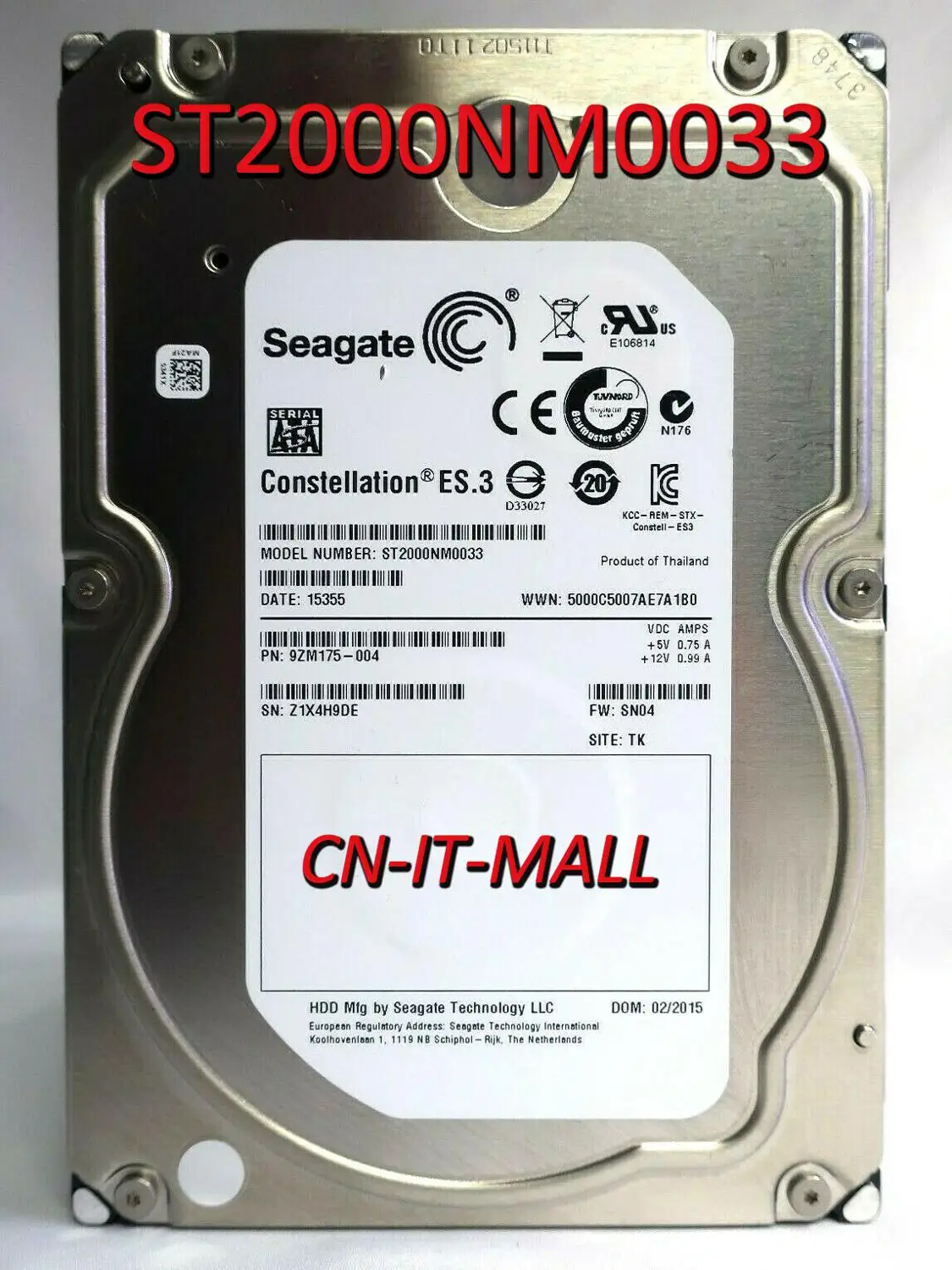 Новый внутренний жесткий диск Seagate Constellation ES.3 ST2000NM0033 7200 об/мин 128 Мб кэш SATA 6 0 3 5