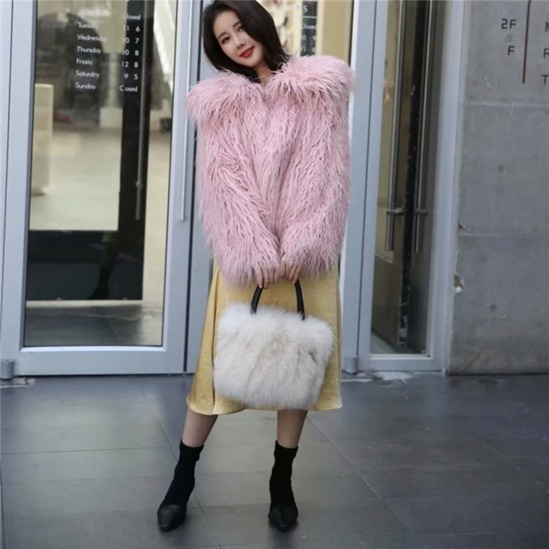 IANLAN женские сумки из натурального меха енота бежевого цвета Сумки натуральной