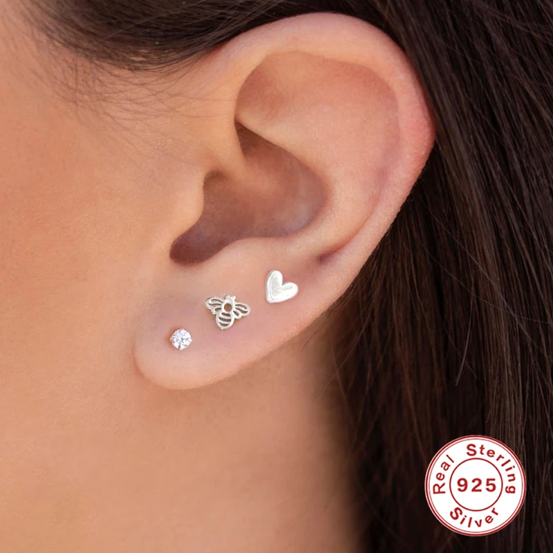

Canner 100% S925 Sterling Silver 2.5/3/3.5mm Zircon Stud Earring Mini Small Diamond Earrings for Women Jewelry pendientes plata