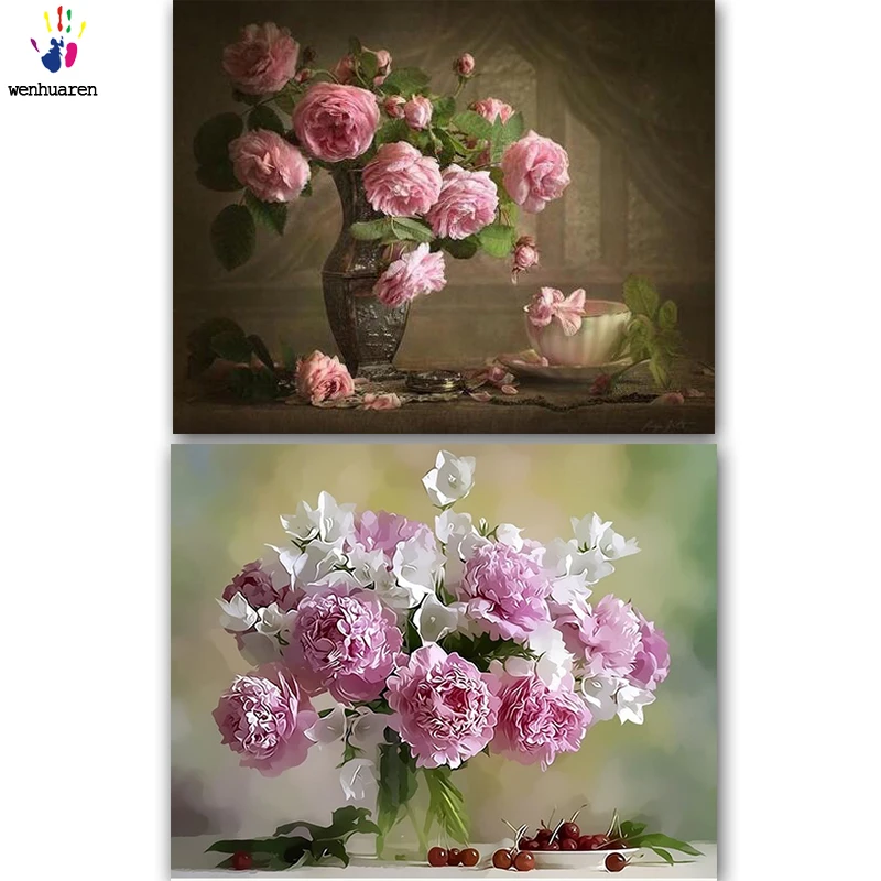 DIY картинки для раскраски по номерам с colorsPink Роза Картина Рисунок Живопись в