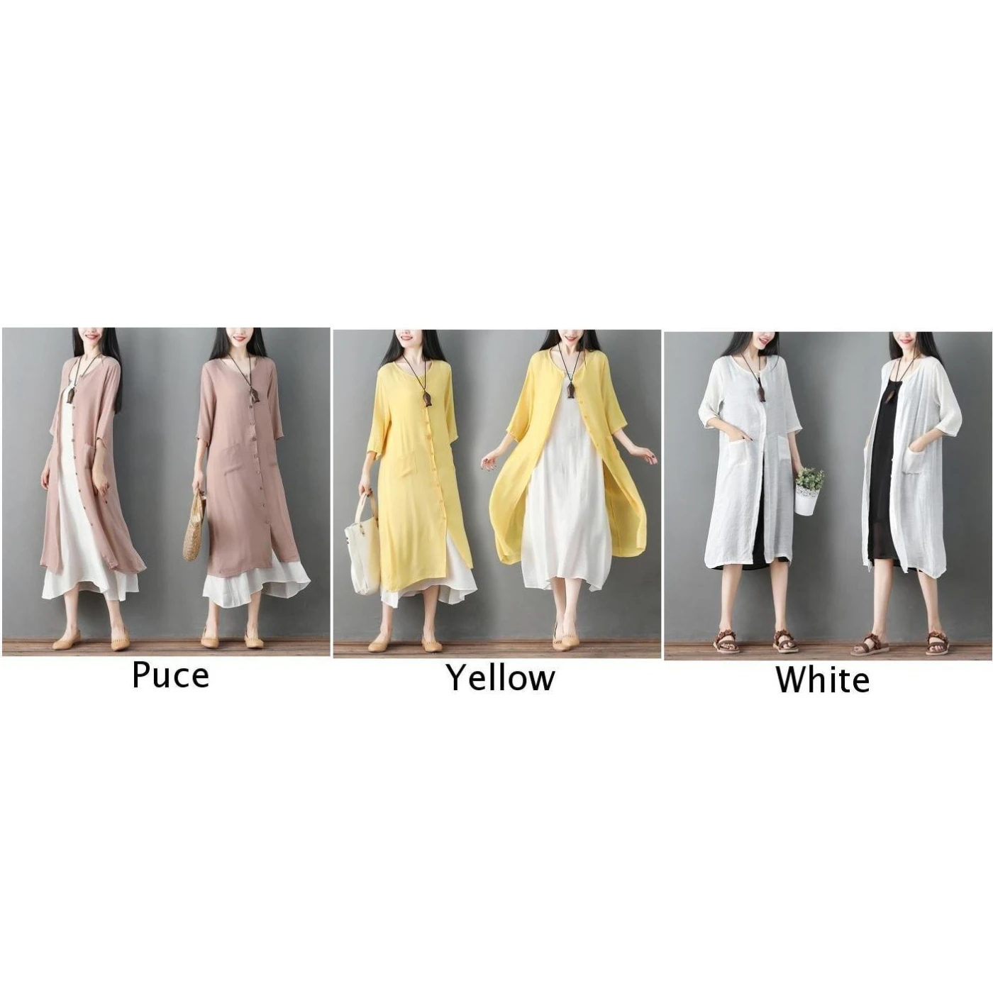 Women Summer Beach Bikini Cover Up Linen Long Dress Cardigan Jacket Coat Tops |