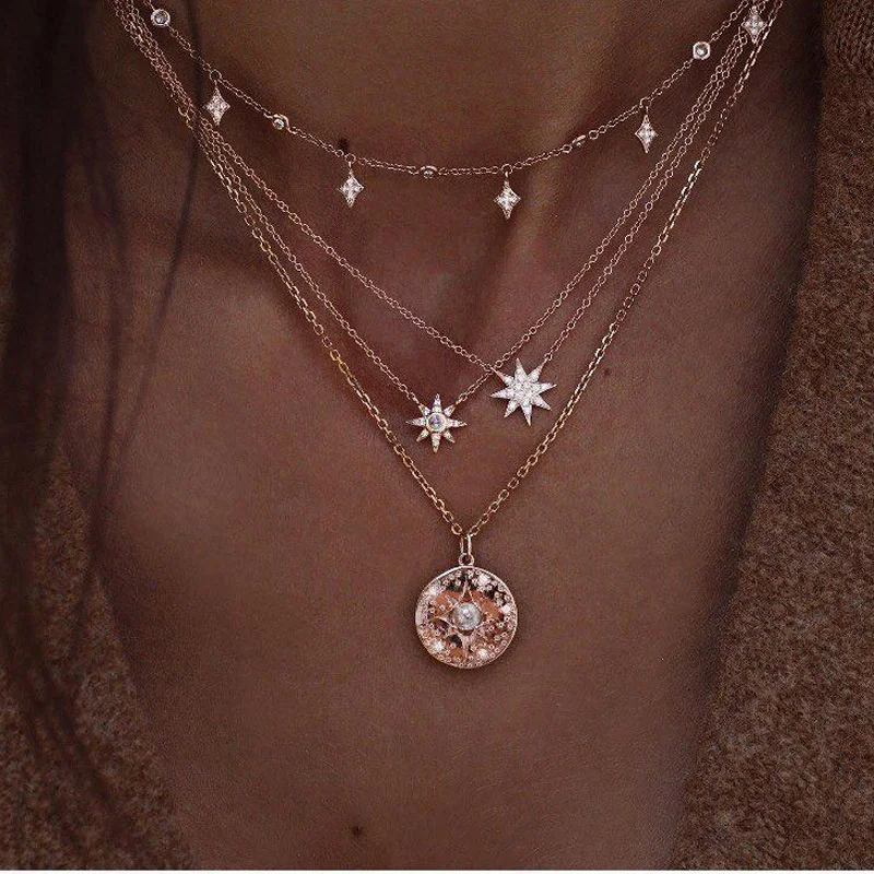 

Fashion new women's Diamond Star multi layer Necklace a0083