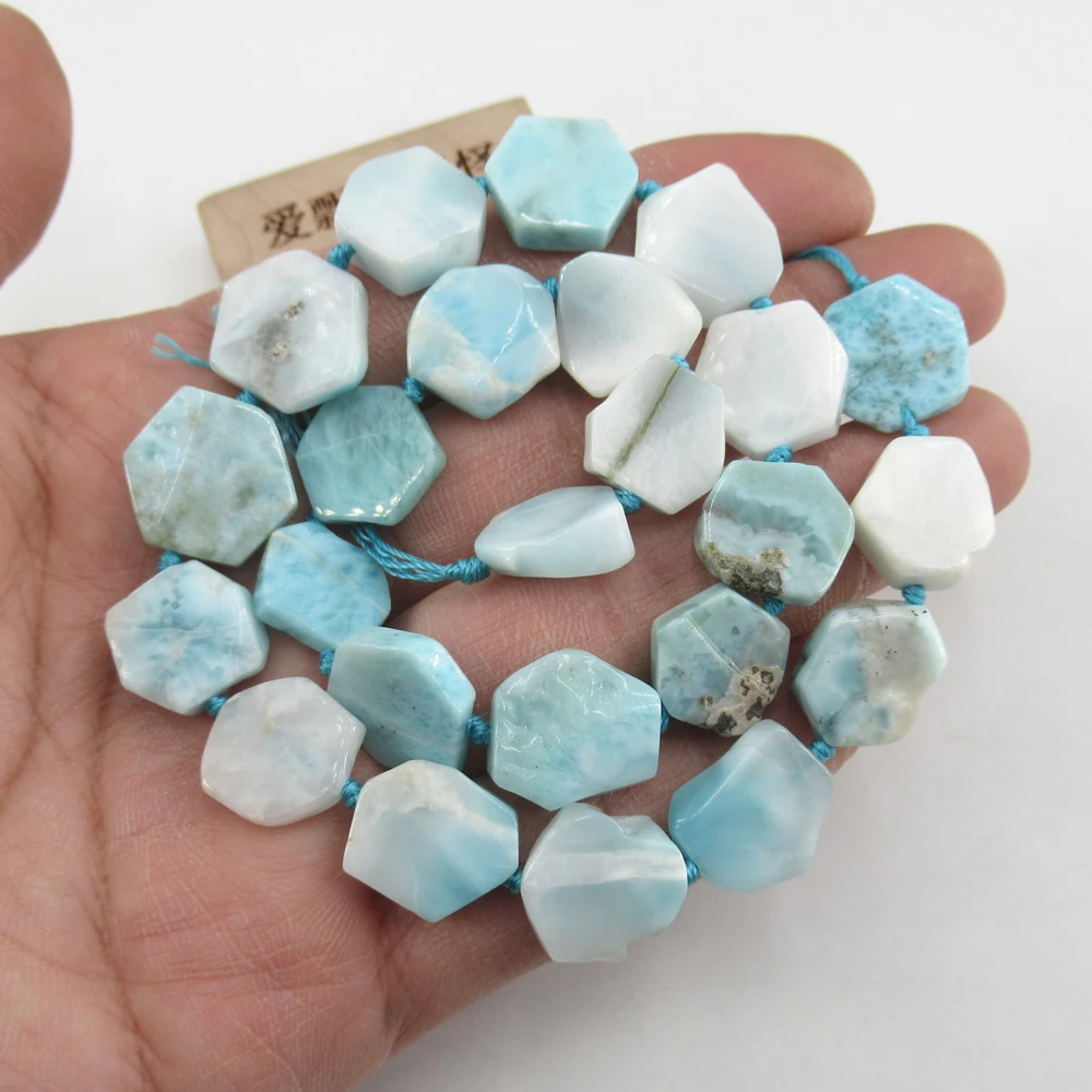 

APDGG Natural Blue Larimar Hexagon Beads Geometric Octagon Cut Focal Beads 17" Strand Jewelry Making DIY