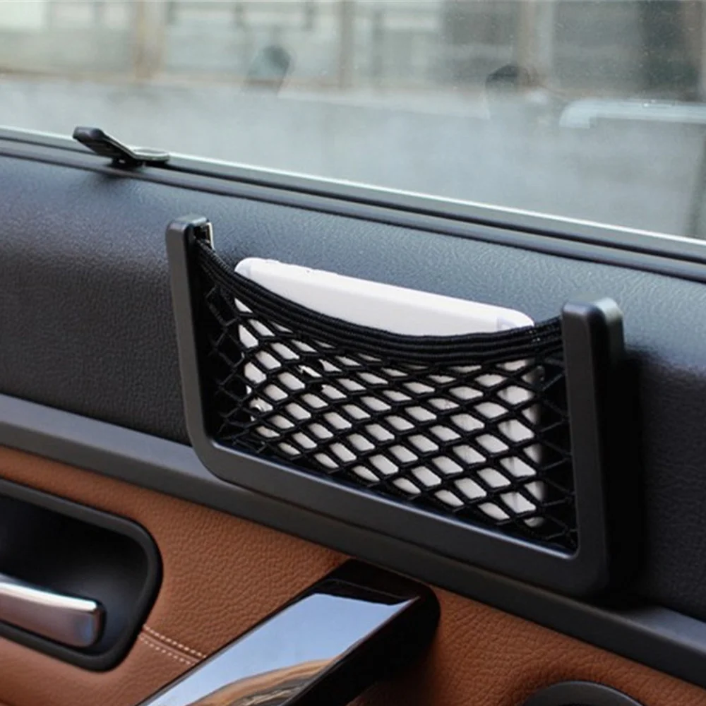 

1PC Car Organizer Storage Bag Auto Back Rear Mesh Holder For Phone Paste Net Pocket Cellphone Mount Car Accessories
