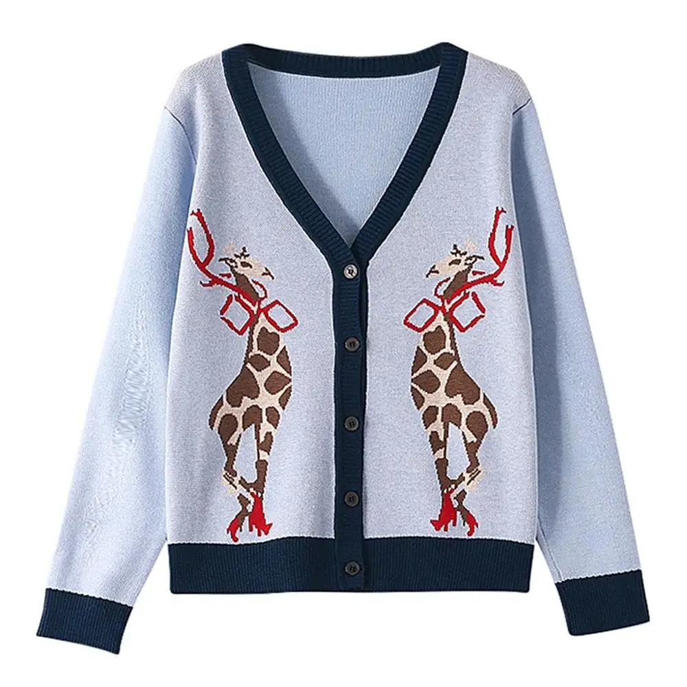 Женский осенний свитер с изображением оленя 2019 качественный Повседневный