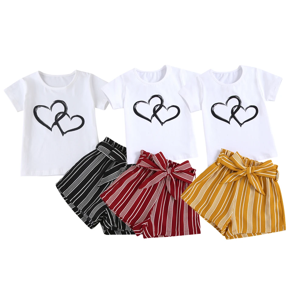 Летние комплекты одежды для девочек модный топ с коротким рукавом и принтом Love +