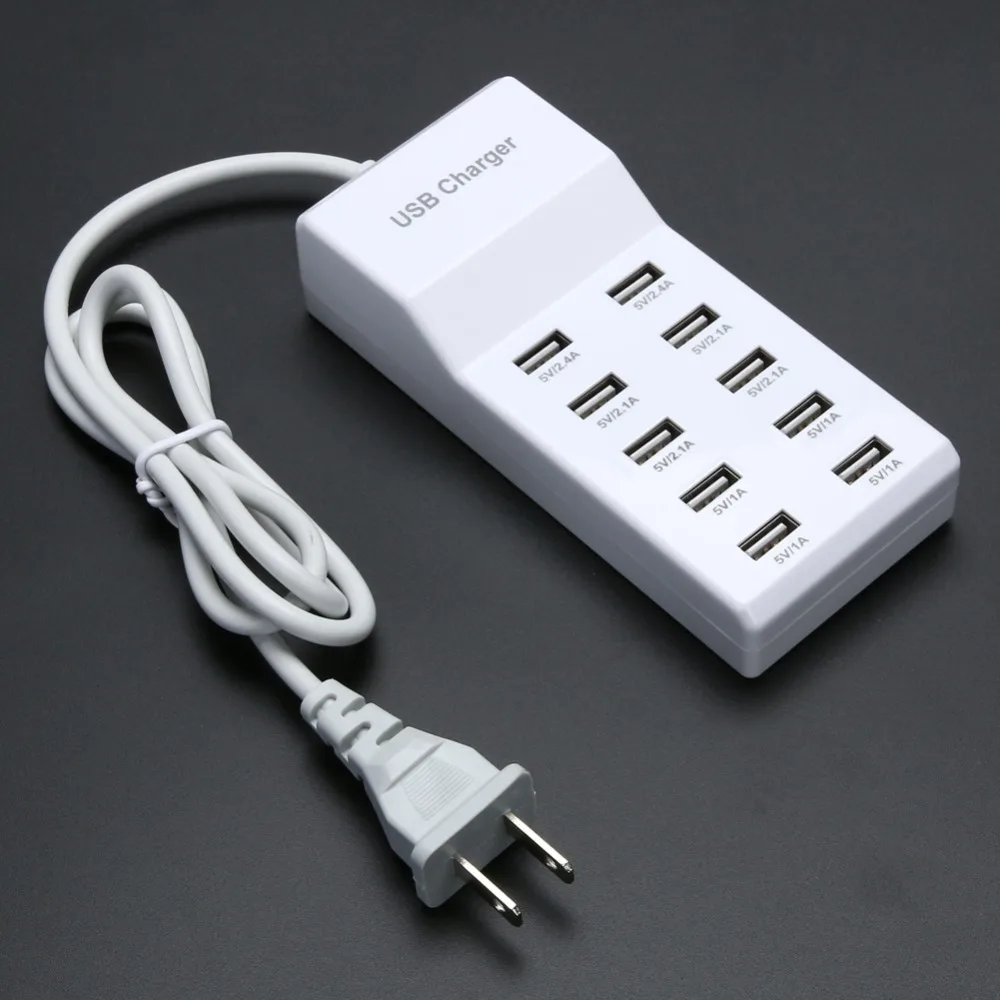 Сетевое зарядное устройство с 10 портами USB для дома и путешествий переменный ток