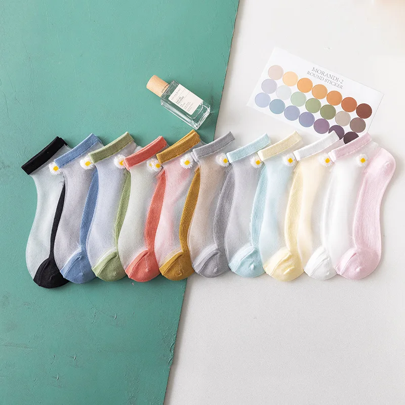 

Daisy Crystal socks Women's socks Macaron summer socks Mesh lovely glass embroidery women's socks