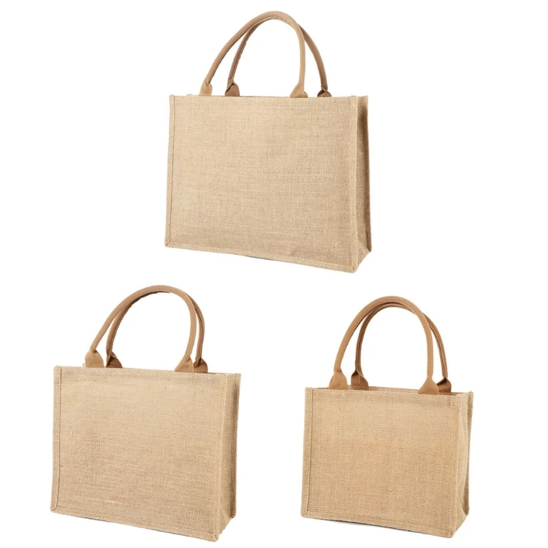 

Jute Burlap Tote Large Reusable Grocery Bags with Handles Women Shopping Bag Beach Vacation Picnic Travel Storage Organizer