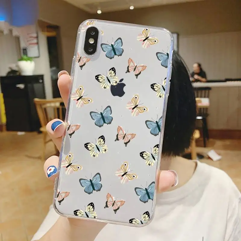 

Fly butterfly beautiful art pattern Phone Case Transparent soft For iphone 5 5s 5c se 6 6s 7 8 11 12 plus mini x xs xr pro max